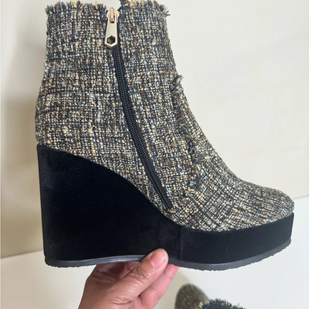 Castañer Quiaca Ankle Made in Spain Tweed suede Wedge Ankle Boots Platform Heel